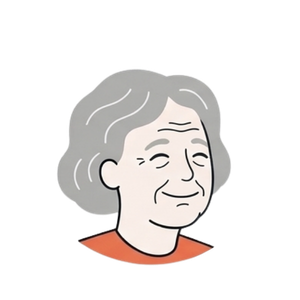 Cette image représente une dame qui sourie, elle a les cheveux gris et porte un pull orange.